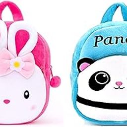 Black Hill Kids School Bag Soft Plush Backpack Cartoon Bags Mini Travel Bag for for Girls Boys Toddler Baby Konggi Rabbit & Blue Panda-image-80