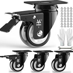 Heavy Duty Plate Caster Wheels 3" PU No Noise,Premium Polyurethane Double Ball Bearing Steels,Easily Lock or Unlock -200 Lbs Per Casters (Pack of 4, 2 Swivel Dual Locking & 2 Swivel) Black Wheel-image-50
