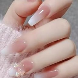Fancy Set of 24 Artificial Reusable Nails In Pink Cream Color With Bow With Glue Cream, Natural, Nude-15