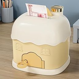 Cortina Modern Money Saving Bank with Coin Slot/Creative House Design Money Bank/Plastic Piggy Bank for Boys & Girls (Pack of 1), Yellow-image-56