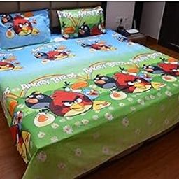 BLESS KRAFT Kids Cartoon Character King Size Lovely Cute Soft Bedding Set 100% Glace Cotton Bed Sheet 95 X 108 Inch for Children with Two Full Pillow Covers Multicolor (Angry)-image-58