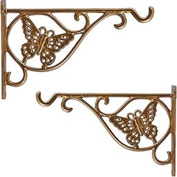 Sharpex Wall Mounted Metal Bracket | Decorative Wall Hook Plant Hanger for Hanging Pots, Bird Feeders, Flower Baskets, Planters, Lanterns, Lamps, and Wind Chimes for Indoor/Outdoor Use (Gold, 2 Pc)-47
