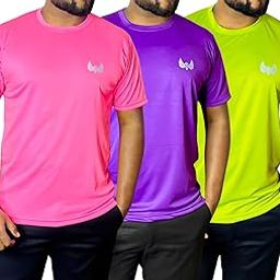 Rising Angel Pack of 3 Sporty Round Neck Polyester Multicolor T-Shirts-24