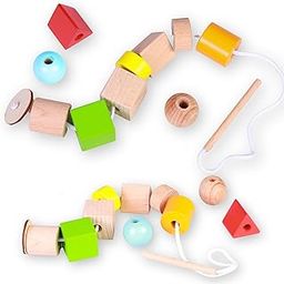 SMARTBEE Wooden Lacing Beads for Kids | Fine Motor Skill Toys | Educational and Learning Toys | Colorful Shapes | Montessori Toys | Lacing Toys for Kids Age 2 3 4 | Lacing Activities-image-1