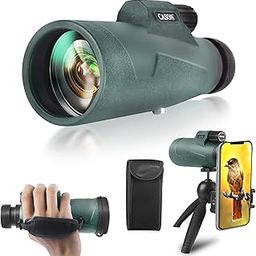 Cason -12x50 Monoculars For Long Distance,High Power Monocular Telescope For Adults & Kids With Phone Adapter,Tripod & Carry Bag With BAK4 Prism,FMC Lens,Suitable for Bird Watching,Travel(Black-Green)-22
