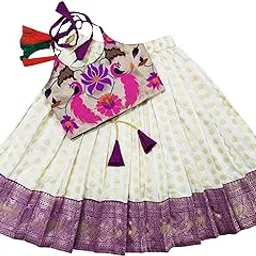 feliz the designer studio Baby Girls South Indian Readymade Traditional Jeaqurd Pattu Pavadai Tapeta Silk Lehenga Choli Dress-picture-3