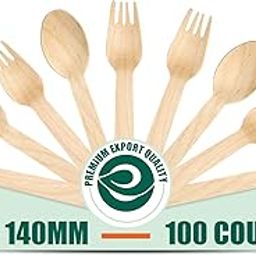 ECO SOUL [140mm, 100 Pack] Disposable Spoons & Fork Set| Wooden Dining Flatware | Ideal for Kids Birthday, Wedding & Party-6