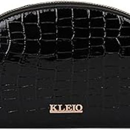 Vegan Croco Half Moon Wristlet Wallet with Zip Closure for Women (Black)-image-24
