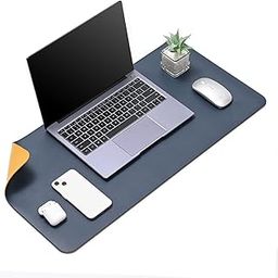 Dangfly Leather Desk Mat,Computer Table Mat, Reversible Extended Laptop Pad for Desk, Dual Side Waterproof Edge-Stitched 27.6x13.8 inch (Yellow & Blue)-29