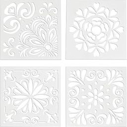 ROSENICE 4PC Spray Templates Retro Totem Reusable Stencils Set Cut Painting Stencil Floor Wall Tile Fabric Wood Stencils Elegant Flower Spray Template Mold Cake Decor Mold DIY Baking Tool-picture-10