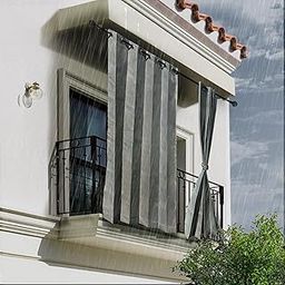 HIPPO Stripes 260 GSM Waterproof Plastic Outdoor Balcony Curtain Sun & Rain Protection, Door Grommet Curtain Light-filtering (4.50FTX8.00FT, 2IN1 Pebble-Grey, 2 PC)-image-54