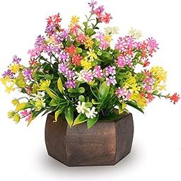 Artificial Flowers for Decoration with Wood Hexagon Pot, Artificial Plants for Home Decor, Decoation Plants, Potted Plants for Home, Fake Plant (18 cm, Multicolor)-image-18