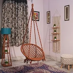 patiofy Cotton Round Swing Chair for Adults and Kids/Swing for Home/Swing for Balcony/Jhula for Adults/Jhoola for Living Room/Swing for Indoor & Outdoor/with Hanging Kit (Brown)-picture-0