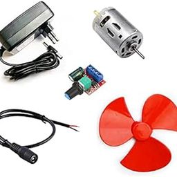 ERH India 385 DC Motor 12V Brush DC Motor High Speed Micro DC Motor Brushed with 3 Wing Propeller, PWM DC Motor Speed Controller and 12v Powerful Adapter DIY Kit-1