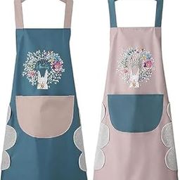 RC ONLINE 2 Pcs Waterproof Kitchen Apron for Women with Big Front Pocket Hand-Wiping Towel | Comfortable Wear-Resistant Chef Apron for Cooking | One Size Fits Most | (2 Pcs)-picture-16