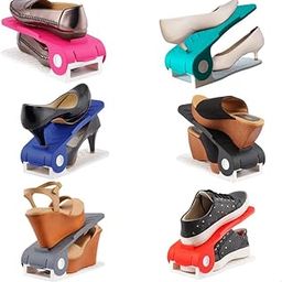 DASSIO Combo Pack of 6 Multicolor Adjustable Shoe Organizer for Wardrobe Space-Saving Double Deck Shoe Rack Plastic Collapsible Shoe Stand for Slippers, Sneakers & Heels Adjustable Height Shoe Shelf-13