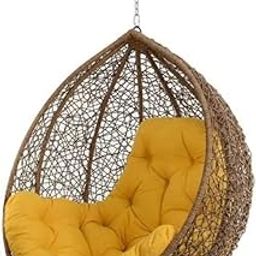 OUTAREA Rattan Wicker Wrought Iron Hanging Single Seater Swing Chair with Cushions for Adults, Jhula, Garden,Balcony, Patio,Indoor,Porch,Yard,Outdoor Furniture (Golden_Yellow)-image-26