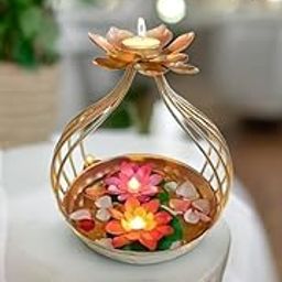 YABIE ARTS Diya Shape Flower Decorative Urli Bowl for Home Handcrafted Bowl for Floating Flowers and Tea Light Candles Home,Office and Table Decor| Diwali Items for Home T-Lights Candles-image-54