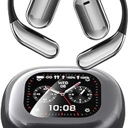 Open Ear Earbuds Intelligent Touch Screen Ultra Comfort Bluetooth 5.4 Headphones Over The Ear Earphones with Ear Hooks IPX7 Waterproof Bone Conduction Earbuds for Running Fitness Sport Workouts,Grey2-6