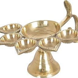HOMOWN DECOR Brass Panch Diya for Puja | Small Panch Aarti Oil Lamp | Traditional Panch Mukhi Deepak for Temple, Aarti, Diwali & Navratri | Jyoti Puja Diya Stand for Home & Mandir-image-33