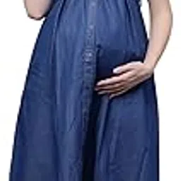 nightspree Women's Cotton Denim Collared Maternity Dress Feeding Kurti with Zipper (Denim-Collared-Short)-picture-32