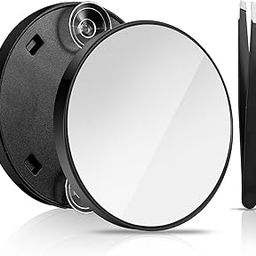 GEEHUA 10X Makeup Magnifying Mirror with 2 Suction Cups, Magnified Makeup Mirror Handheld Mirror 10X Magnification 3.5" Portable Cosmetic Mirror withTweeze Set for Travel Makeup Bathroom(Black)-0