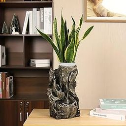 The Artment Mystic Canopy Rainforest Tree Trunk Shape Fountain Indoor Table Top Showpiece Fountain for Living Room, Office, Home Decor Waterfall Fountain with LED Lights | 14 Inch, Grey-image-3