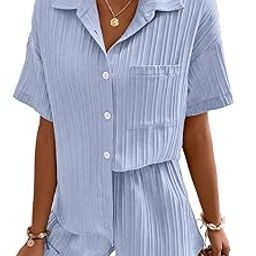 Women & Girls Black Solid Color Button Front Vacation Solid Texture Short Sleeve Loose Fit Drop Shoulder Pocket Shirt and Shorts Casual Two-Piece Set (Co Ods 143)-picture-7