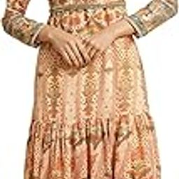 Women's Fit and Flare Long Length Printed Tiered Long Fitted Dress-image-11
