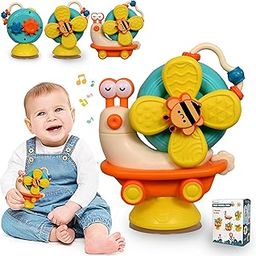 TEC TAVAKKAL Sensory Montessori Educational Toys Cute Animal Food Grade Silicone Baby Bath Toys Suction Cup Spinner Toys Convertible Push-and-Go Car Learning Activities Gifts for Kids-image-99