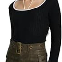 Women's Black Flared Sleeves Top with White Outline on Neckline-image-63