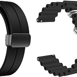 AONES Pack of 2 Watch Strap Magnetic Folding Buckle & Ocean Silicone Belt Compatible for Pebble Regal Smartwatch Band Black-image-16