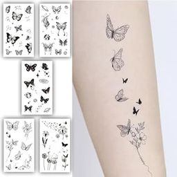 Temporary Tattoo Stickers 5 pcs - Cosmic Design, Black Butterflies & Waterproof, Realistic || (Size- 10.5x6cm), Ideal for Girls & Women-13