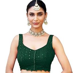 Women's Readymade Fancy Potli Pattern Blouse Embroidery Lucknowi Work Sequence Work Indian Ethnic Designer Sleeveless Blouse Sweetheart Neck Blouse Women Saree Lehenga Choli-picture-10