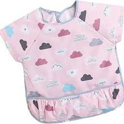 POLKA TOTS Waterproof Washable Half Sleeves Apron Feeding Bibs with Super Absorbent, Soft, Comfortable & Lightweight for Infants & Baby Toddlers (6 to 24 Months, Cloud Design)-31