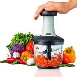 YOUONE Food Chopper,3 Blade Steel Manual Hand-Press Vegetable Chopper Mixer Cutter to Cut Onion, Salad, Tomato, Potato-image-98