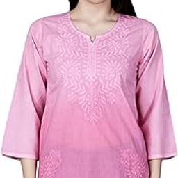 Chikankari Computer Embroidery Short Kurta Kurti Purple Ombre-image-23