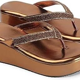 Party Wear Women’s Wedge Flip-Flops | Crystal Embellished Toe Post Sandals | Shiny Metallic Finish | Comfortable Wedge Sole | Festive Footwear for Wedding, Functions, Ethnic & Evening Wear-image-90
