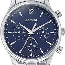 Wedding Edit Quartz Multifunction Blue Dial Stainless Steel Strap Watch for Men-image-39