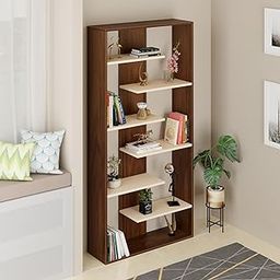 BLUEWUD Maxelle Engineered Wood Bookshelf Cabinet Book Rack Organizer with Shelves for Decor Display, Cabinet Floor Standing for Home Library (Brown Maple & Beige)-image-8