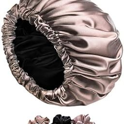 Biर बानी Silk Bonnet for with 3 Satin Scrunchies, Satin Bonnet for Curly, Reversible Cap for Sleeping, Adjustable Bonnet, Wrap|Satin head cap for sleeping| Satin bonnet for curly (Tauple, One Size)-image-36