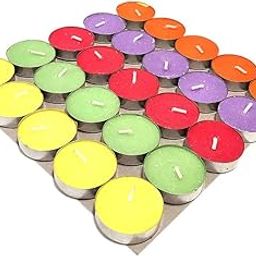 Multicoloured Tealight Candles, Set of 50, Yellow, Green, Red, Purple, Orange-5