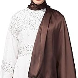Hijab World Royal Touch Silky Shiny Solid Hijab (BROWN SATAN HIJAB)-image-1