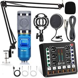 MOCKING BIRD Condenser Microphone set with Sound Card Amplifier Voice Changer Audio Mixer Interface| Microphone kit for Singing Recording Live Game Stream Podcast Broadcast dj mixer (Blue)-23