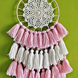 Kavya Craft Present Pink White Crochet Dream Catcher Wall Hanging for Home Decoration Craft Material-image-43
