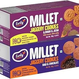 Early Foods Assorted Pack of 2 - Ajwain & Ragi Choco Jaggery Cookies (130 g x 2) | Sugar free biscuits|Millet Biscuits-image-73