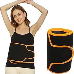 obliss Sweat Slim Belt for Men and Women Stomach Belt Neoprene Sauna Waist Gym Workout Tummy Trimmer Exercise Trainer Belt Lower Back Support Posture Black Orange Free Size-31