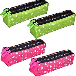 homestic Pencil Pouch | Rexine Stationary Pouch | Pencil Utility Pouch | School Pencil Case for Kids | Pen-Pencil Box for Kids | 2 Zipper Pencil Organizer | Star Pencil Pouch | Pack of 4 | Multi-picture-31