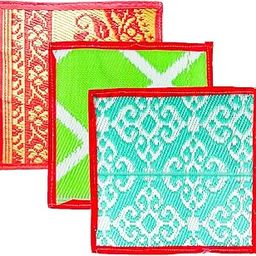 Non-Slip Square Chatai Bethak 40 x 40 cm Multipurpose Pooja Prayer Mat Comfortable Sitting Mat Ideal for Home and Occasions Pattern Multicolor Pack of 3 Random Color Will Be Sent-image-32