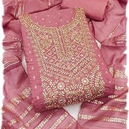 pandadi saree Women's Chanderi Silk Embroidery work Unstitched Salwar Suit Dress Material-picture-8